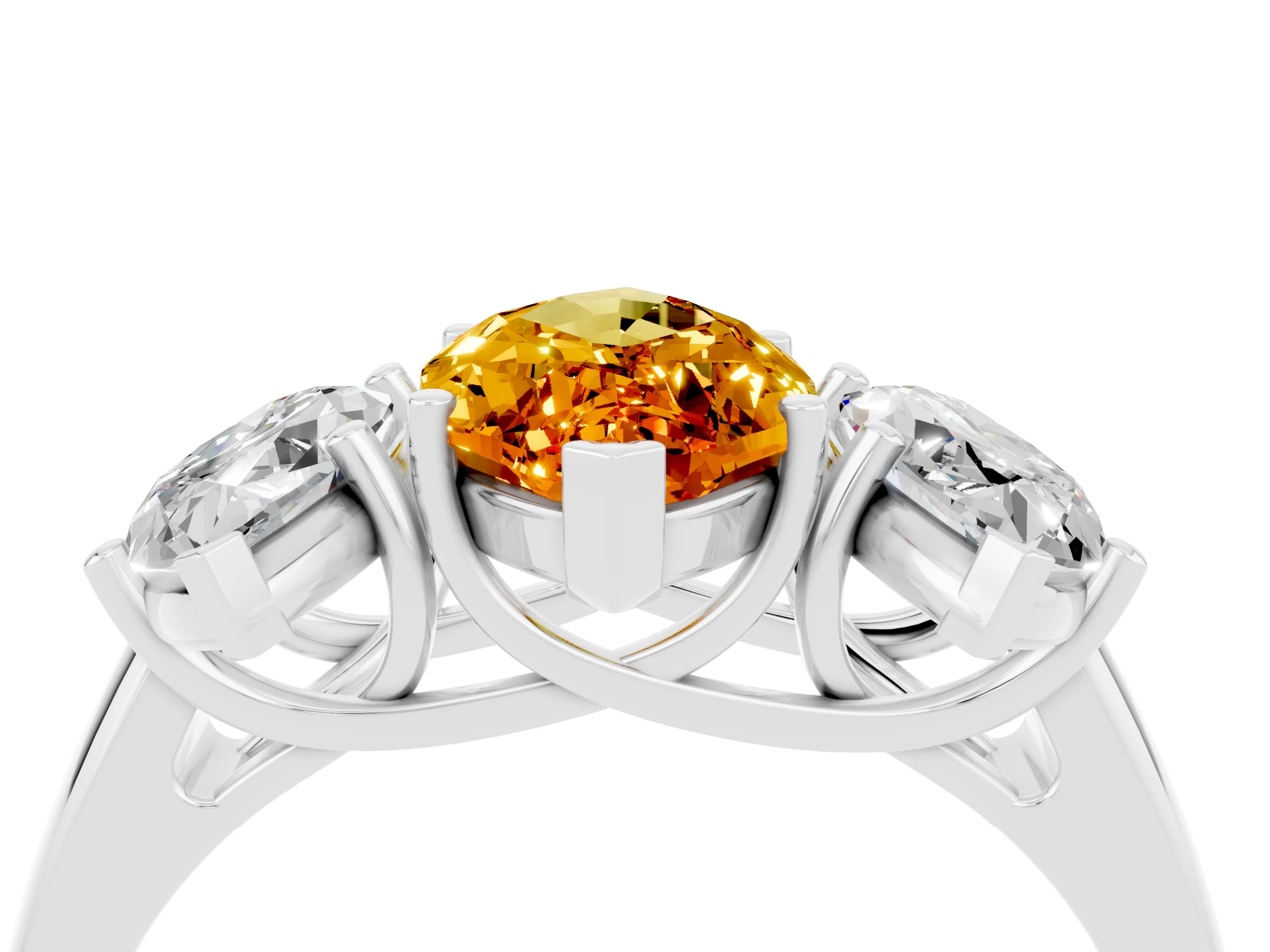 White gold Three-Stone Marquise Cut Citrine Engagement Ring with Prong Setting_4