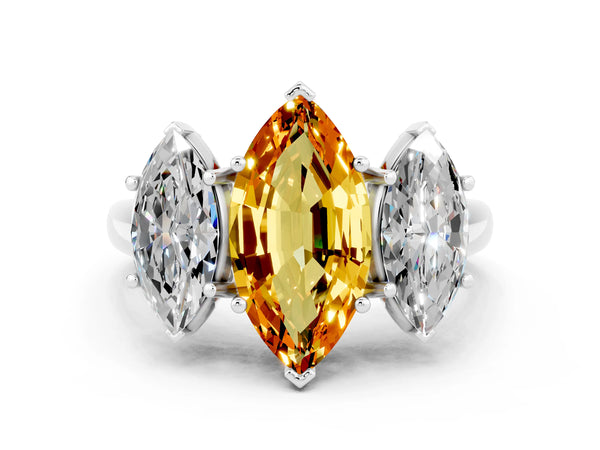 White gold Three-Stone Marquise Cut Citrine Engagement Ring with Prong Setting