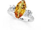 White gold Three-Stone Marquise Cut Citrine Pavé Band with Four-Prong Setting_1