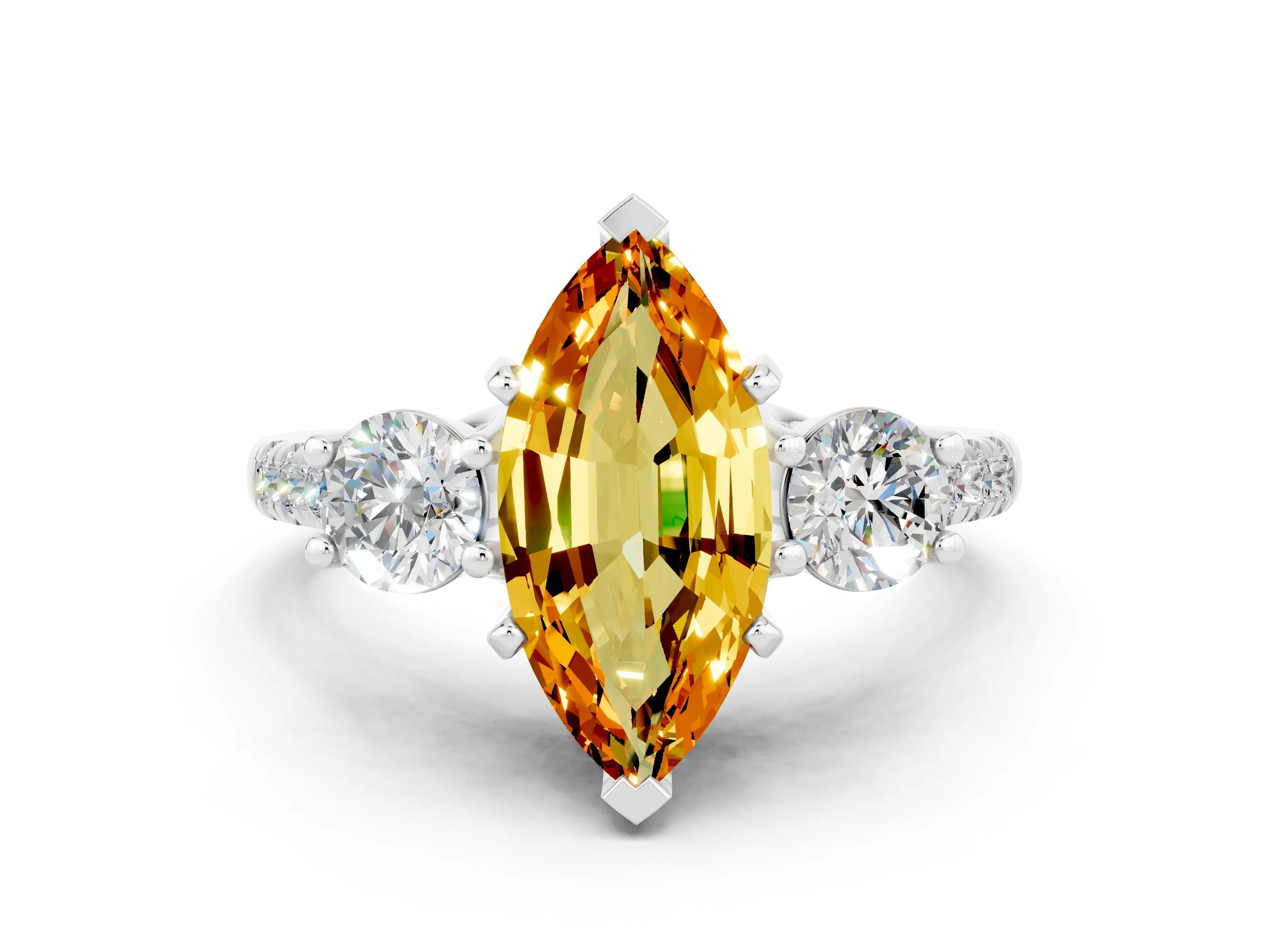 White gold Three-Stone Marquise Cut Citrine Pavé Band with Four-Prong Setting