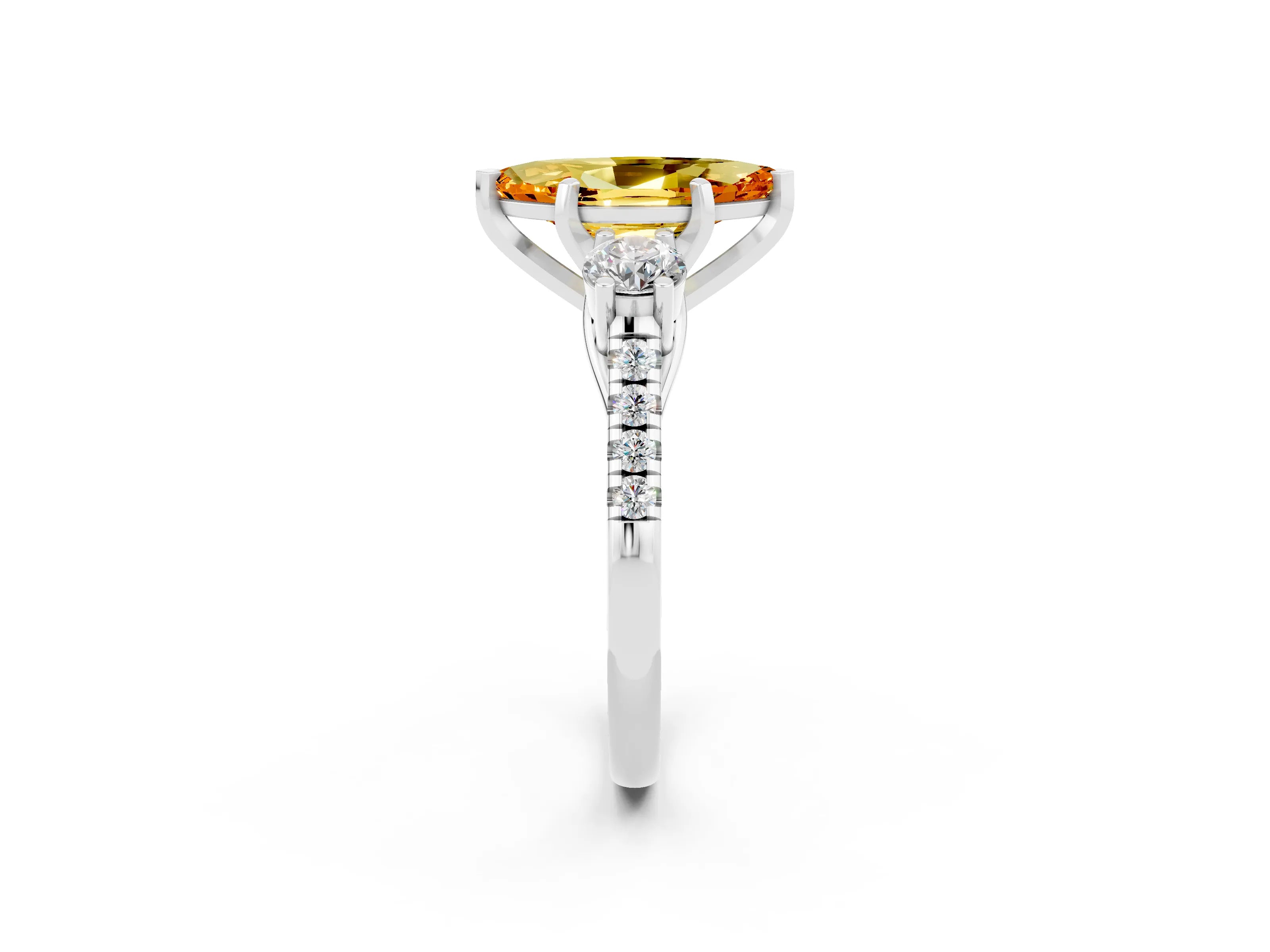 White gold Three-Stone Marquise Cut Citrine Pavé Band with Four-Prong Setting_2