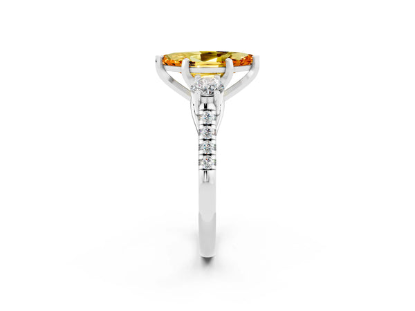 Silver Three-Stone Marquise Cut Citrine Pavé Band with Four-Prong Setting