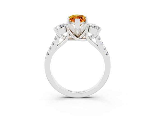 Platinum Three-Stone Marquise Cut Citrine Pavé Band with Four-Prong Setting