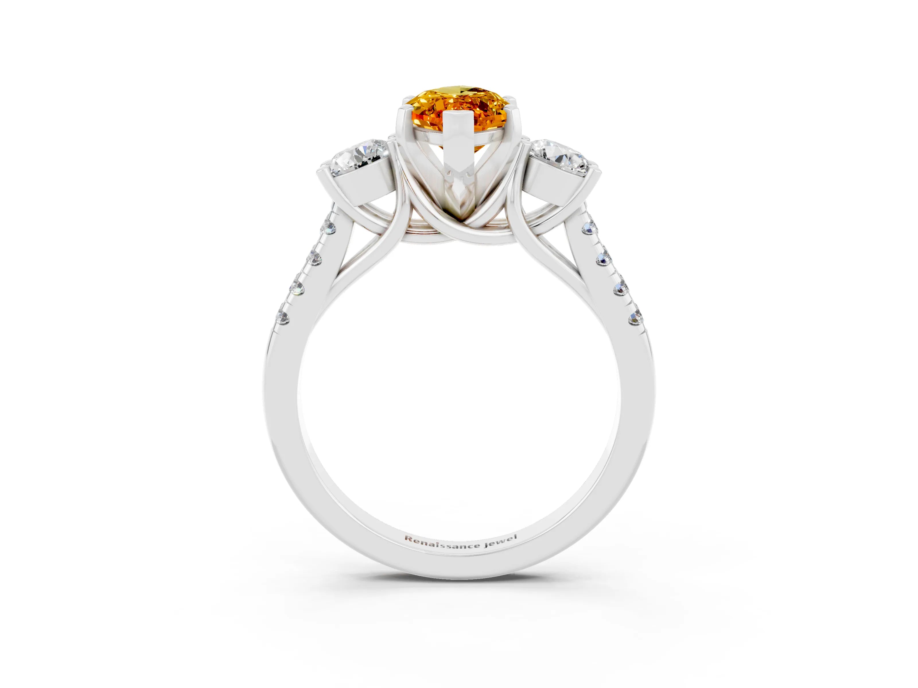 White gold Three-Stone Marquise Cut Citrine Pavé Band with Four-Prong Setting_3