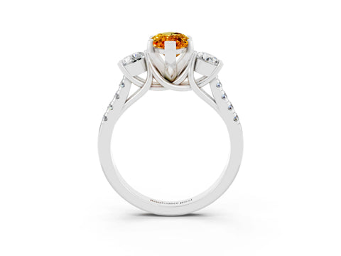 White gold Three-Stone Marquise Cut Citrine Pavé Band with Four-Prong Setting_3