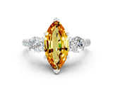 White gold Three-Stone Marquise Cut Citrine Pavé Band with Four-Prong Setting