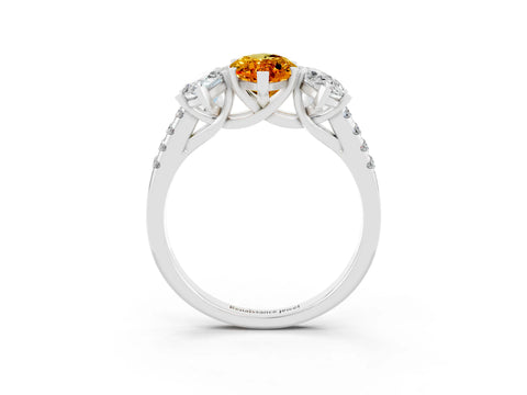 White gold Three-Stone Marquise Cut Citrine Ring with Pavé Band and Prong Setting_15