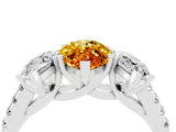 White gold Three-Stone Marquise Cut Citrine Ring with Pavé Band and Prong Setting_16