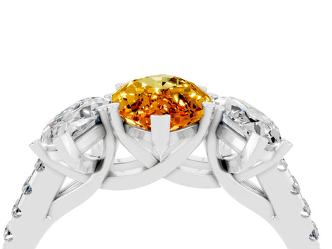 White gold Three-Stone Marquise Cut Citrine Ring with Pavé Band and Prong Setting_16