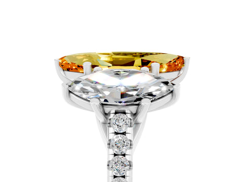 White gold Three-Stone Marquise Cut Citrine Ring with Pavé Band and Prong Setting_17