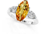 White gold Three-Stone Marquise Cut Citrine Ring with Pear Side Stones and Four-Prong Setting_1
