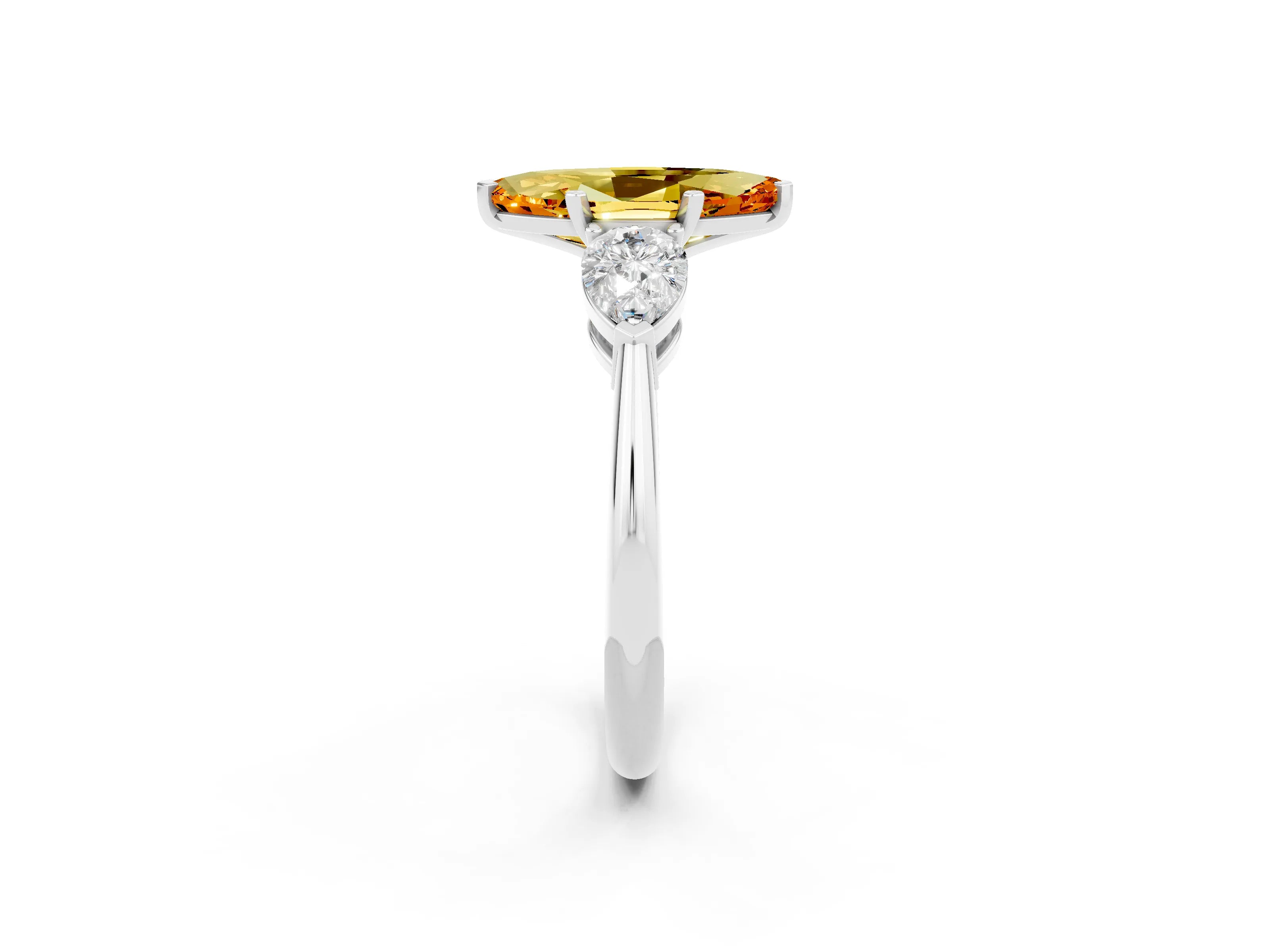 White gold Three-Stone Marquise Cut Citrine Ring with Pear Side Stones and Four-Prong Setting_2