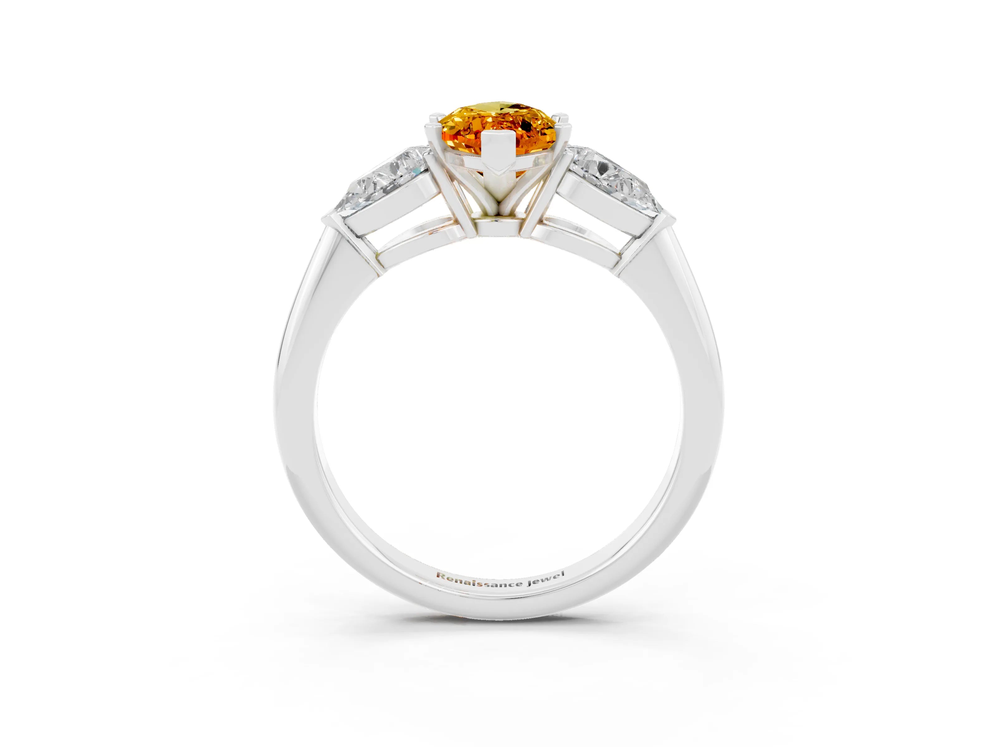 White gold Three-Stone Marquise Cut Citrine Ring with Pear Side Stones and Four-Prong Setting_3