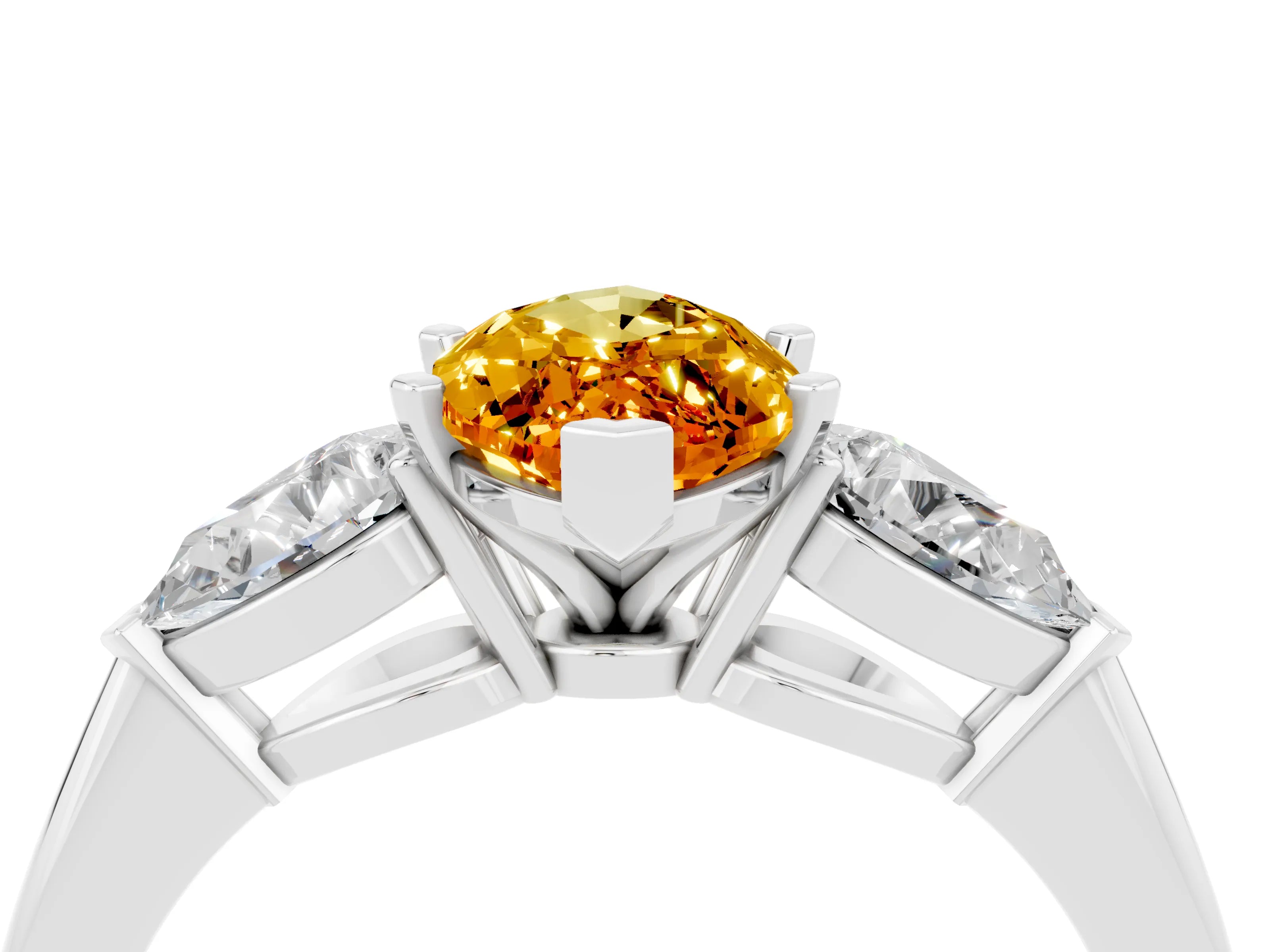 White gold Three-Stone Marquise Cut Citrine Ring with Pear Side Stones and Four-Prong Setting_4
