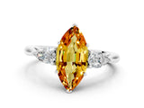 White gold Three-Stone Marquise Cut Citrine Ring with Pear  Side Stones in Four-Prong Setting_12