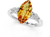 White gold Three-Stone Marquise Cut Citrine Ring with Pear  Side Stones in Four-Prong Setting_13