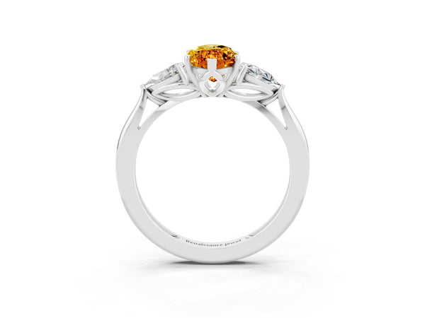 White gold Three-Stone Marquise Cut Citrine Ring with Pear  Side Stones in Four-Prong Setting