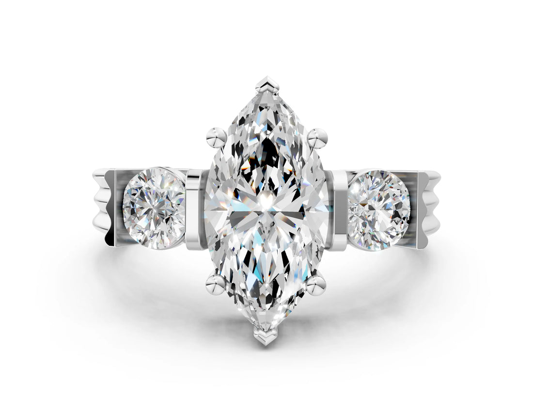 White gold Three-Stone Marquise Cut Cut Classic Band Prong Setting Ring_7