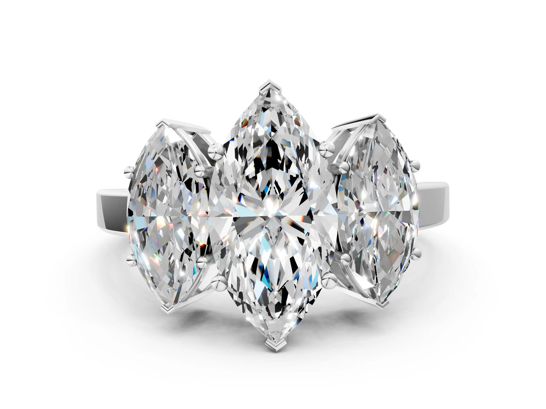 White gold Three-Stone Marquise Cut Cut Diamond Engagement Ring with Flat Band and Four-Prong Setting_116