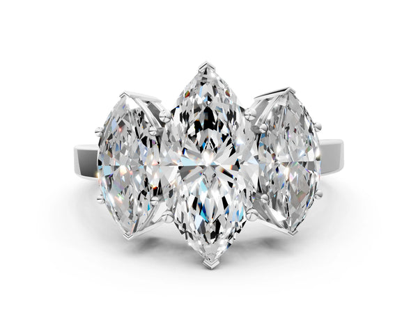 White gold Three-Stone Round Cut Diamond Engagement Ring with Flat Band and Four-Prong Setting