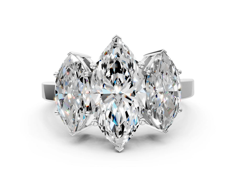 White gold Three-Stone Round Cut Diamond Engagement Ring with Flat Band and Four-Prong Setting