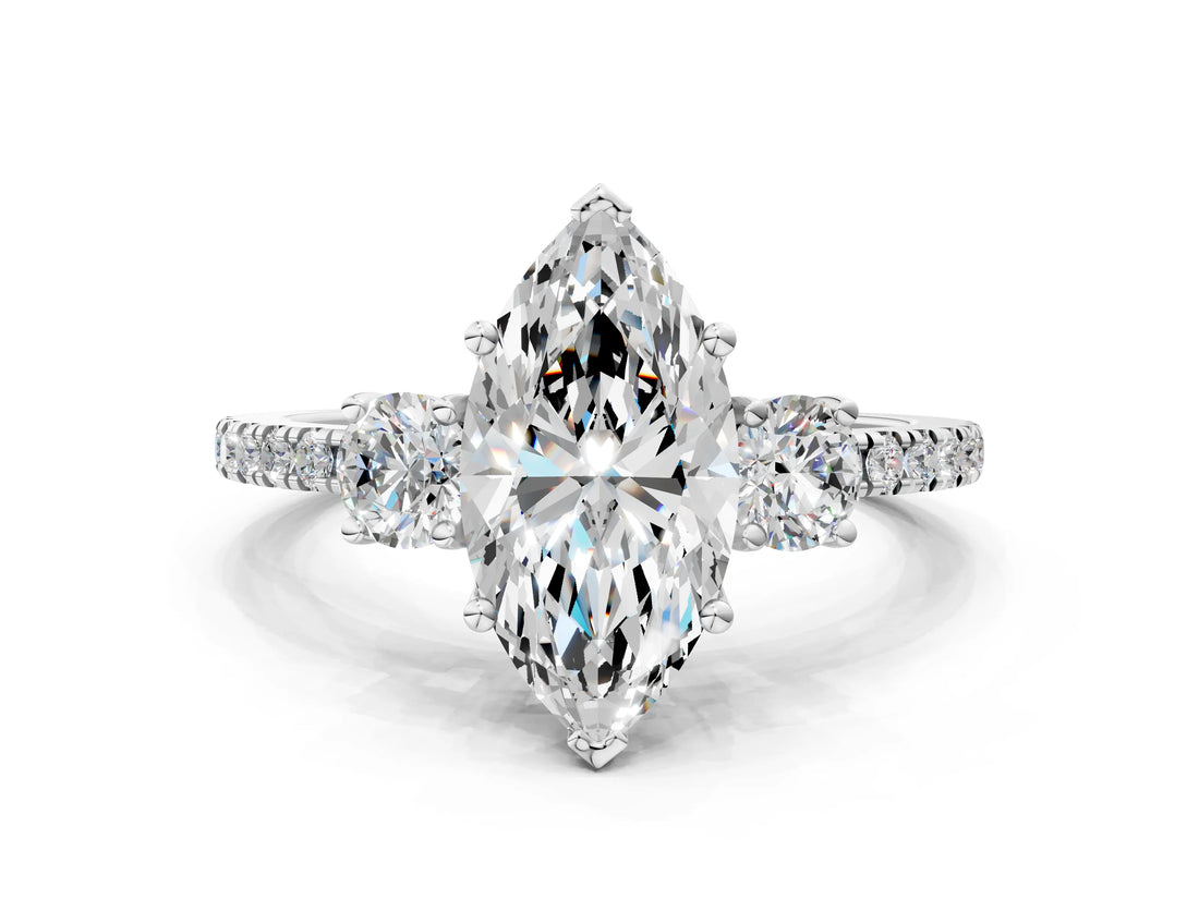 White gold Three-Stone Marquise Cut Cut Diamond Pavé Band with Prong Setting_25