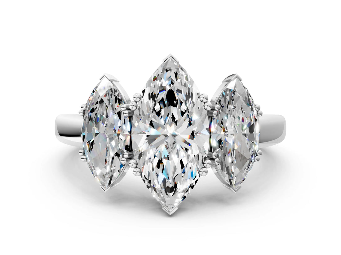 White gold Three-Stone Marquise Cut Cut Diamond Ring with Channel Set Band and Four-Prong Setting_50