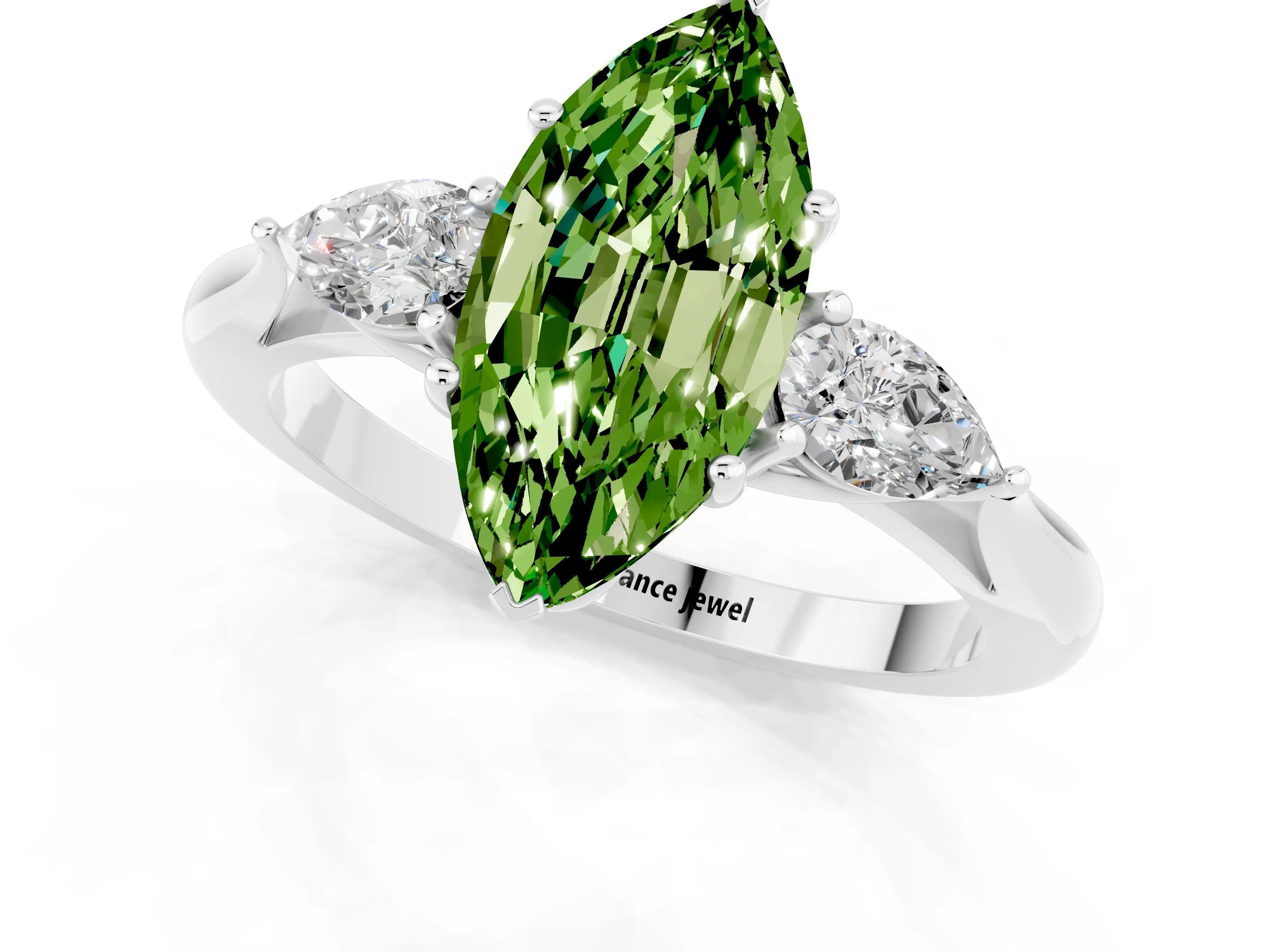 White gold Three-Stone Marquise Cut Cut Diamond Ring with Pear Side Stones in Four-Prong Setting_1
