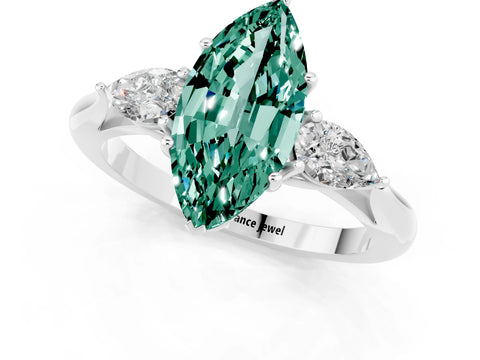 White gold Three-Stone Marquise Cut Cut Diamond Ring with Pear Side Stones in Four-Prong Setting_1