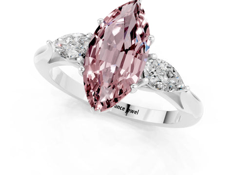 White gold Three-Stone Marquise Cut Cut Diamond Ring with Pear Side Stones in Four-Prong Setting_1