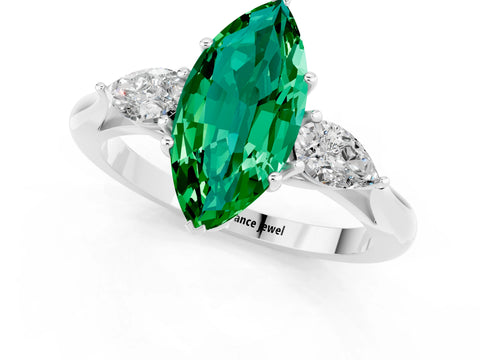 White gold Three-Stone Marquise Cut Cut Diamond Ring with Pear Side Stones in Four-Prong Setting_1