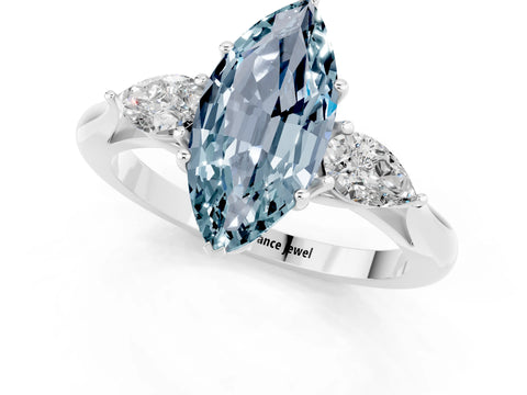 White gold Three-Stone Marquise Cut Cut Diamond Ring with Pear Side Stones in Four-Prong Setting_1
