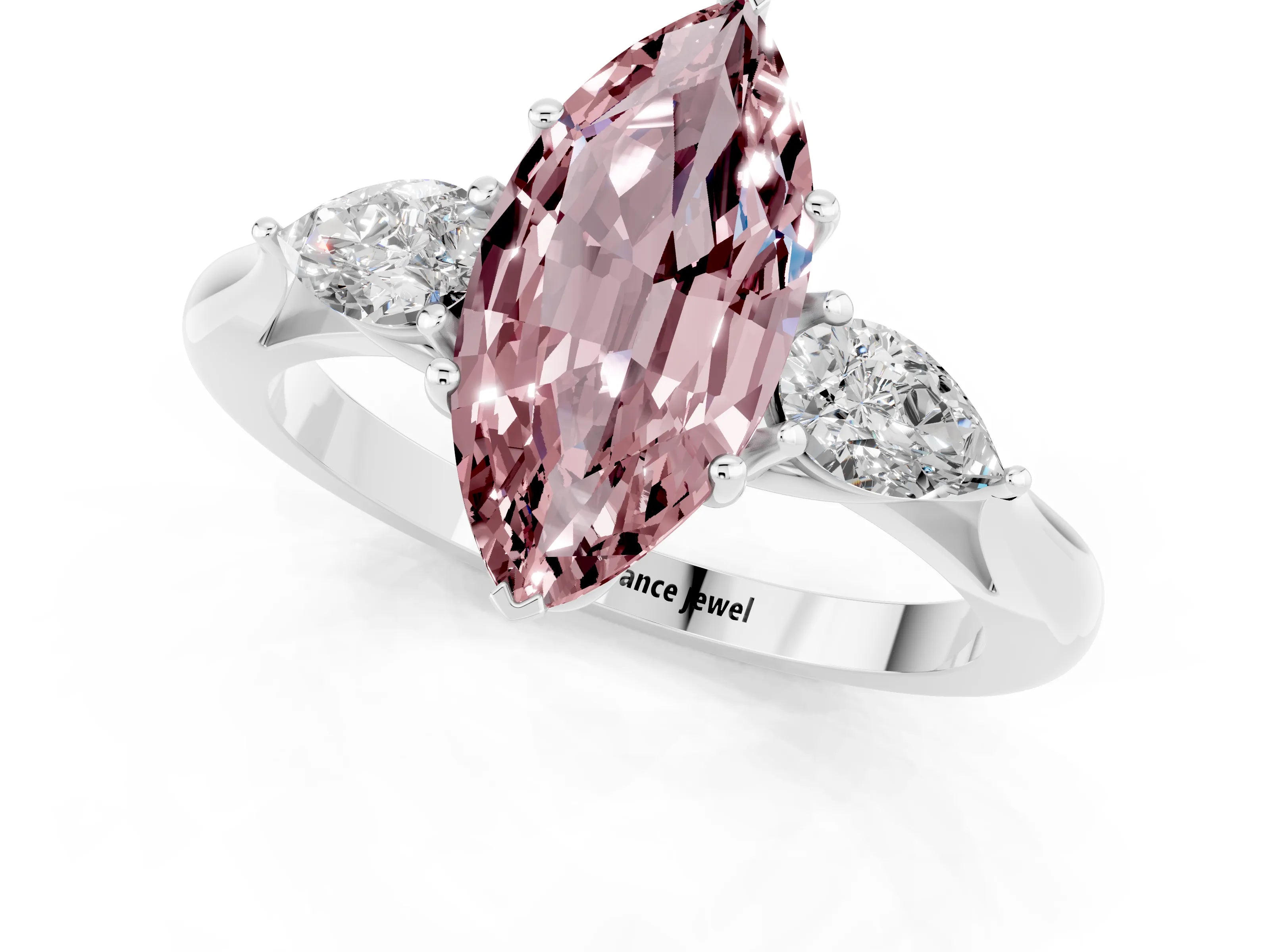 White gold Three-Stone Marquise Cut Cut Diamond Ring with Pear Side Stones in Four-Prong Setting_1