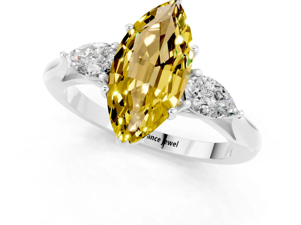 White gold Three-Stone Marquise Cut Yellow Sapphire Ring with Pear  Side Stones in Four-Prong Setting