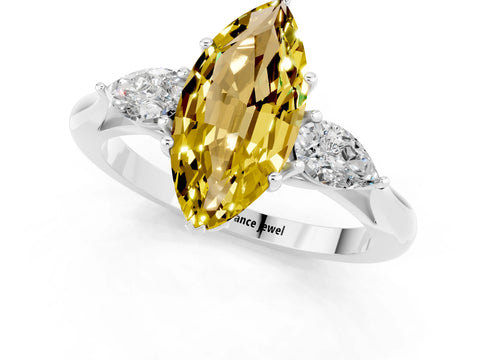 White gold Three-Stone Marquise Cut Cut Diamond Ring with Pear Side Stones in Four-Prong Setting_1