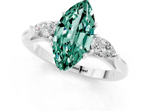 White gold Three-Stone Marquise Cut Green Sapphire Ring with Pear  Side Stones in Four-Prong Setting