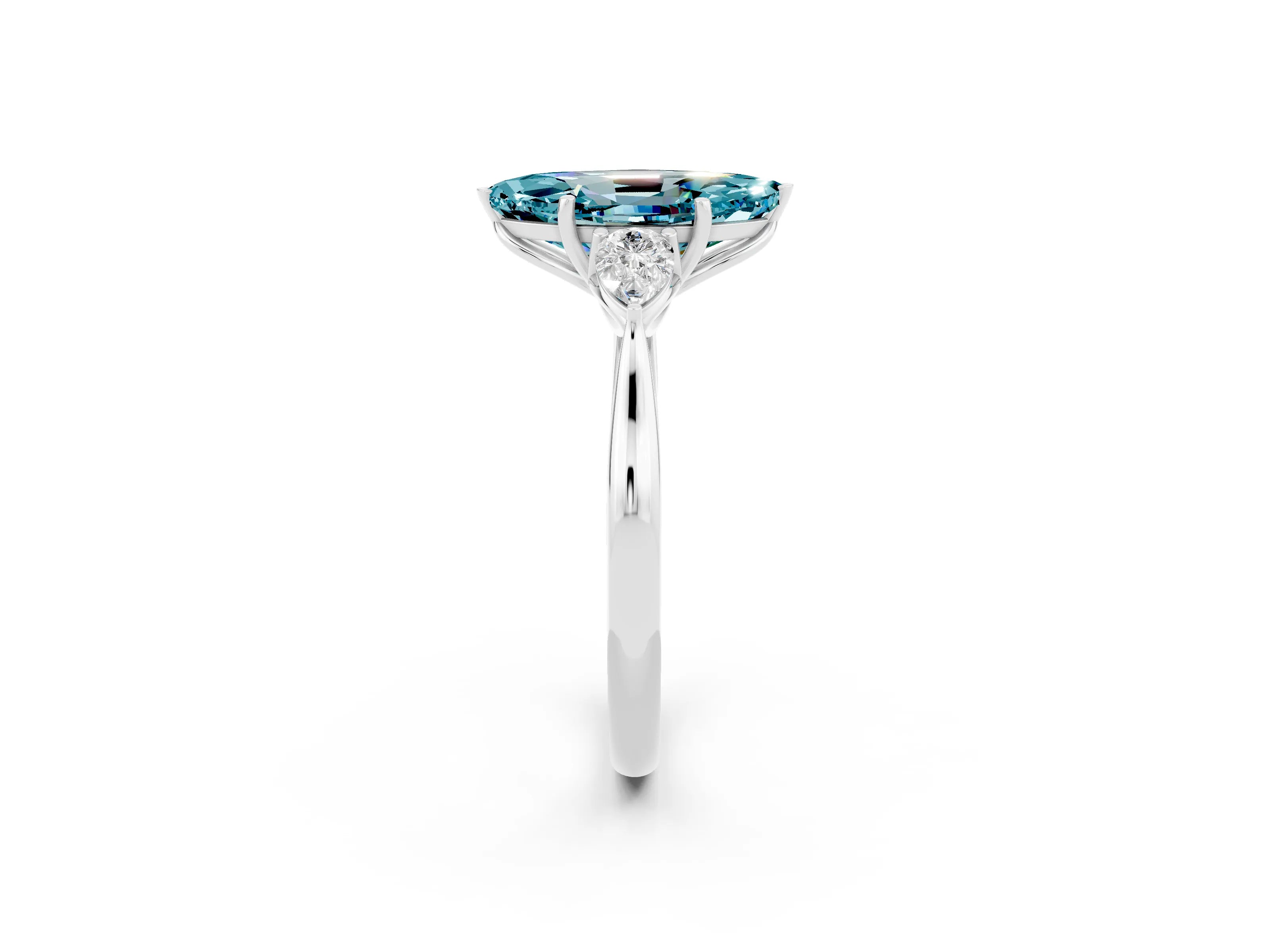 White gold Three-Stone Marquise Cut Cut Diamond Ring with Pear Side Stones in Four-Prong Setting_2