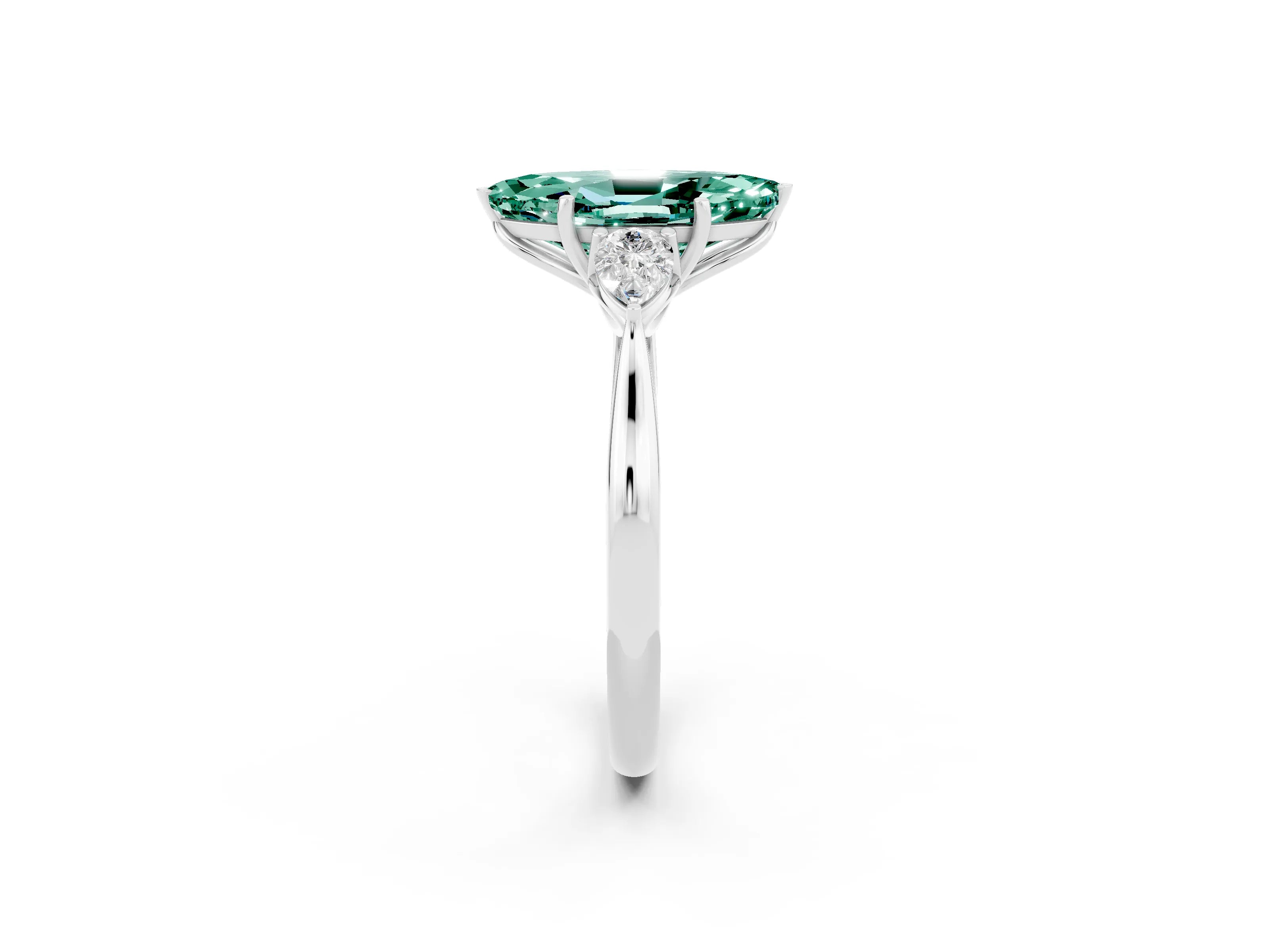 White gold Three-Stone Marquise Cut Cut Diamond Ring with Pear Side Stones in Four-Prong Setting_2