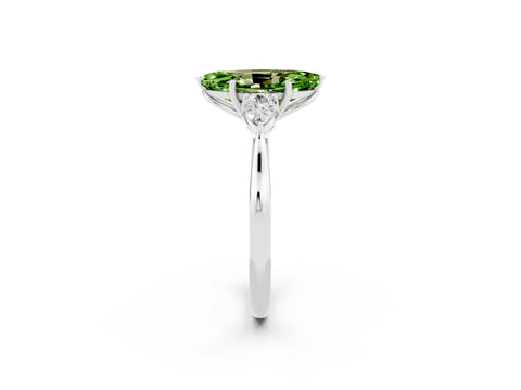 White gold Three-Stone Marquise Cut Cut Diamond Ring with Pear Side Stones in Four-Prong Setting_2
