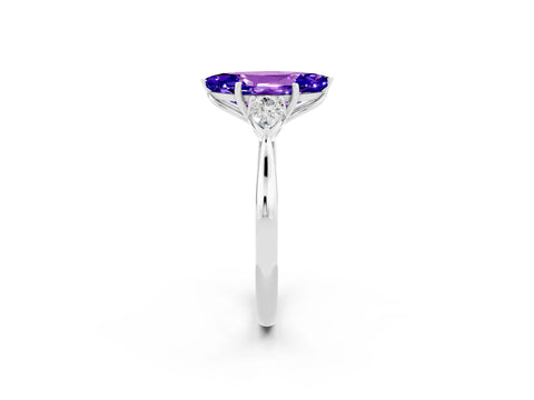 White gold Three-Stone Marquise Cut Cut Diamond Ring with Pear Side Stones in Four-Prong Setting_2
