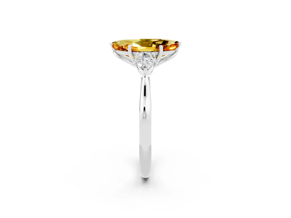 White gold Three-Stone Marquise Cut Citrine Ring with Pear  Side Stones in Four-Prong Setting