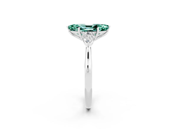 Silver Three-Stone Marquise Cut Green Sapphire Ring with Pear  Side Stones in Four-Prong Setting