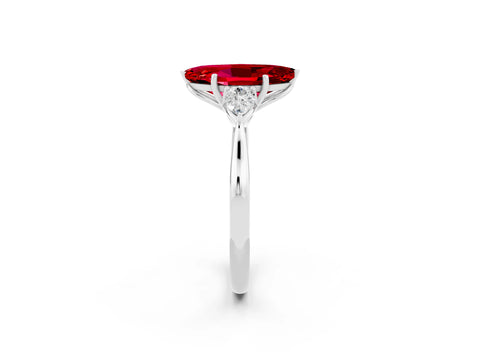 White gold Three-Stone Marquise Cut Cut Diamond Ring with Pear Side Stones in Four-Prong Setting_2