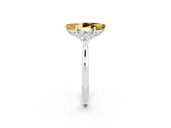 Platinum Three-Stone Marquise Cut Yellow Sapphire Ring with Pear  Side Stones in Four-Prong Setting