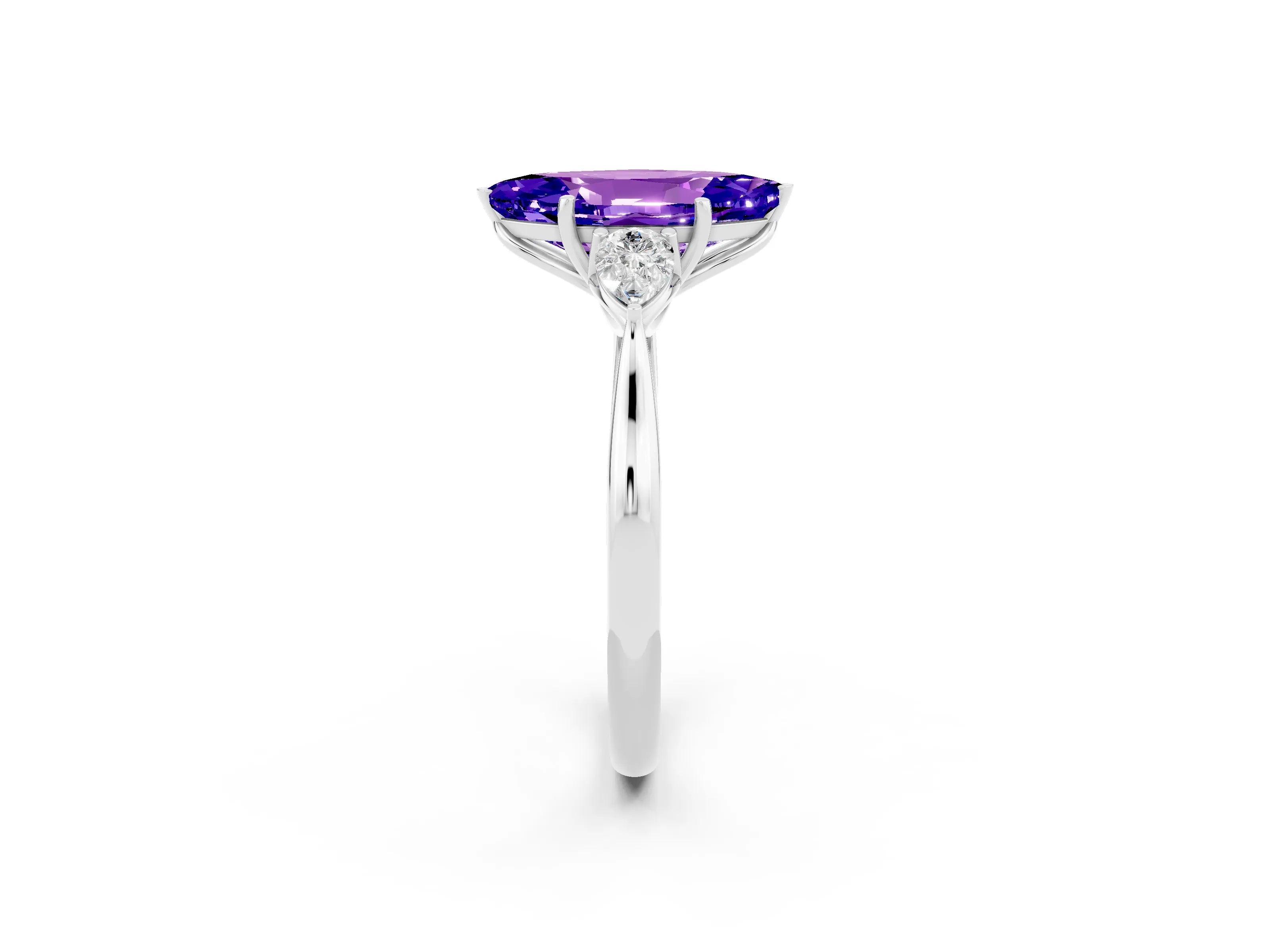 White gold Three-Stone Marquise Cut Cut Diamond Ring with Pear Side Stones in Four-Prong Setting_2