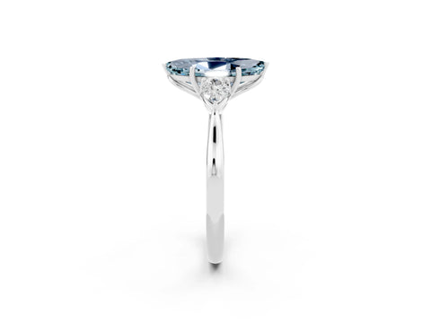 White gold Three-Stone Marquise Cut Cut Diamond Ring with Pear Side Stones in Four-Prong Setting_2