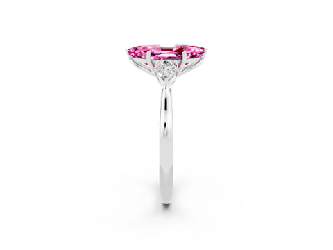 White gold Three-Stone Marquise Cut Cut Diamond Ring with Pear Side Stones in Four-Prong Setting_2