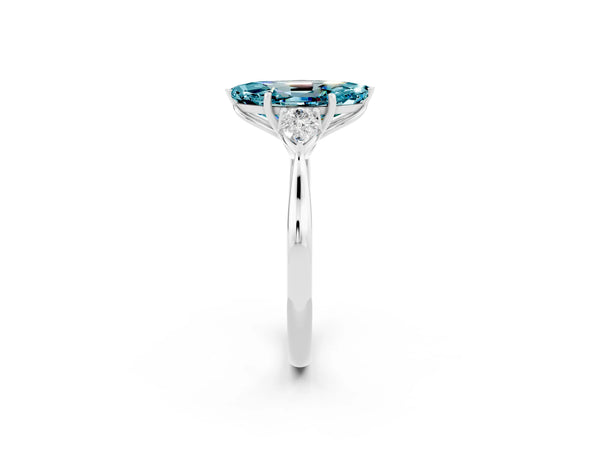 Platinum Three-Stone Marquise Cut Cut Diamond Ring with Pear Side Stones in Four-Prong Setting