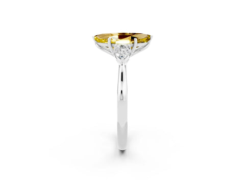 White gold Three-Stone Marquise Cut Cut Diamond Ring with Pear Side Stones in Four-Prong Setting_2