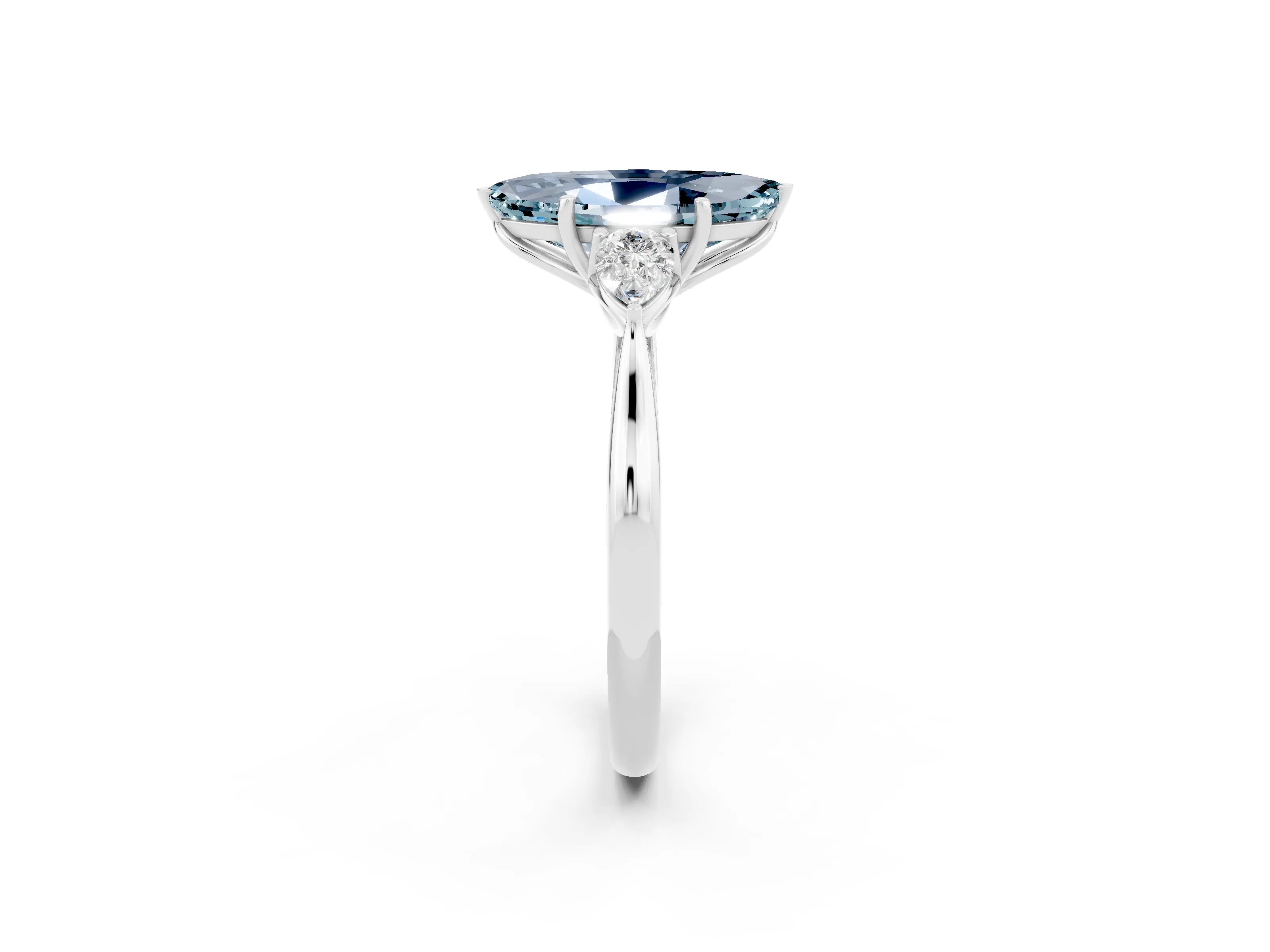 White gold Three-Stone Marquise Cut Cut Diamond Ring with Pear Side Stones in Four-Prong Setting_2